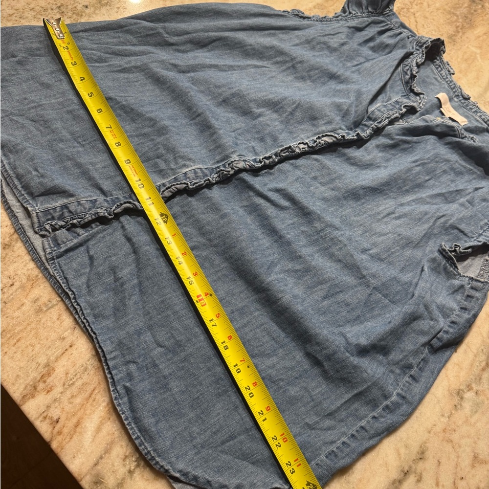 LOFT Denim Ruffle Trim Blouse - Picture 4 of 4